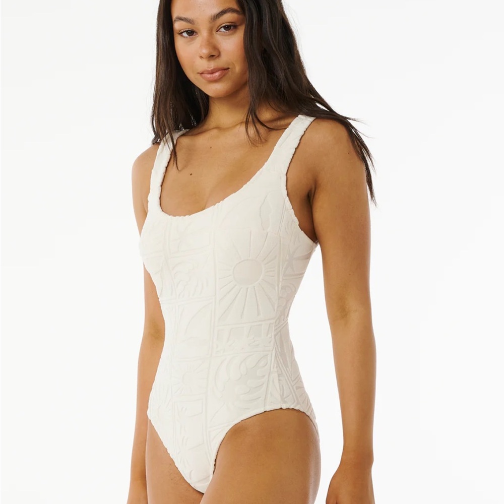 NWT Rip Curl White Terry Textured One Piece Swimsuit